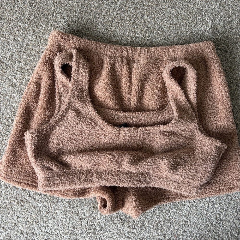 LALA Cozy Terry Crop Tank & Shorts Set - Dusty Tan - Picture 4 of 4